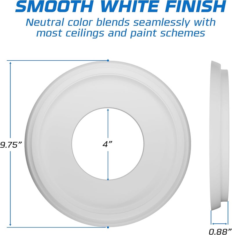 OHLECTRIC Ceiling Medallion (16″ × 4″ Center Hole) White Molded Plastic Smooth Medallion 16″ OD × 4″ ID ×7/8 ″ P. Durable Molded Medallion, Decorative Medallion for Ceiling, Lights, Chandeliers - Image 2